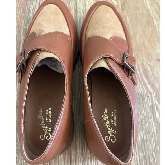 Seychelles Brown Leather Catch Me Lug Sole Platform Chunky Buckle Loafers 9.5 - Picture 6 of 11